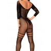 Czarne, geometryczne bodystocking G329 XL/XXL. Kuszący i przykuwający uwagę dekolt.