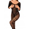 Czarne, geometryczne bodystocking G329 XL/XXL. Kuszący i przykuwający uwagę dekolt.